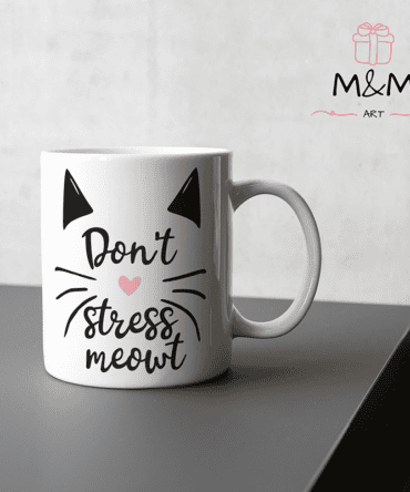 Забавна чаша с животински дизайн – Don't stress meowt
